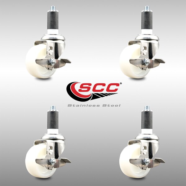 Service Caster 3 Inch 316SS Nylon Wheel Swivel 1-3/8 Inch Expanding Stem Caster Set Brake SCC SCC-SS316EX20S314-NYS-TLB-138-4 - main